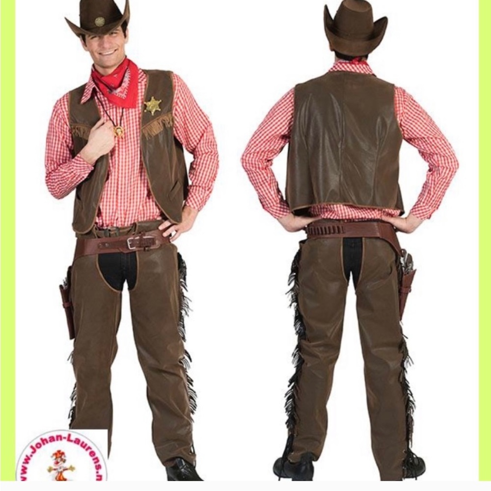 Mens cowboy -sheriff costume/ faux suede/ vest-belted chaps- sheriff star